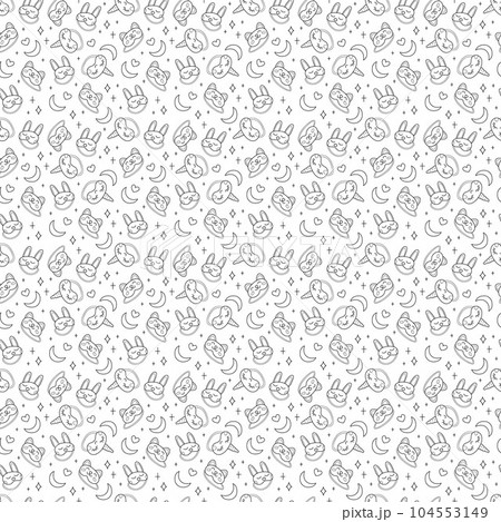 Seamless pattern with three different night animal masks. Doodle black and white vector illustration. Seamless pattern with three different night animal masks. Doodle black and white vector illustration. 104553149