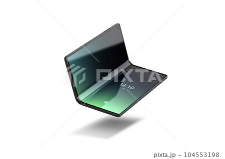 Blank turned on flexible book phone display opened mockup, isolated Blank turned on flexible book phone display opened mockup, isolated 104553198
