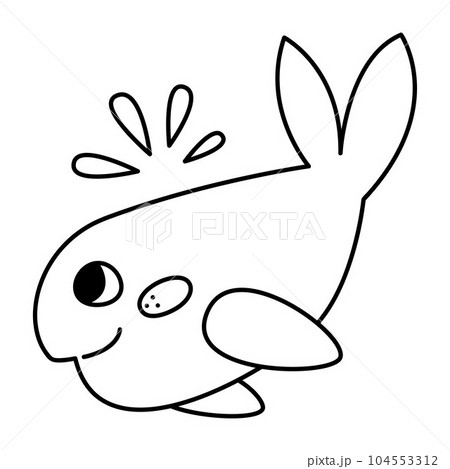 Cute whale doodle. Black and white vector illustration. 104553312