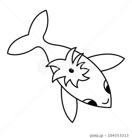 Cute doodle whale. Black and white vector illustration. 104553313
