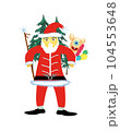 Christmas Santa Claus with balls and staff and pine trees in the background 104553648