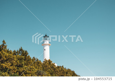 Lefkada island sea coast lighthouse on blue sky Lefkada island sea coast lighthouse on blue sky 104553715