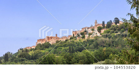 Cityscape of Montepulciano, ancient city in Tuscany, Italy, on high ground with scenic greeneries and is popular tourism landmark. 104553820
