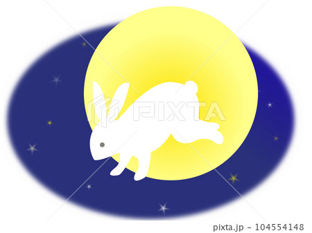 満月から飛び出そうとしている兎のイラスト 104554148