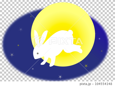 満月から飛び出そうとしている兎のイラスト 104554148