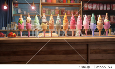 Different Ice-Creams on the Counter 104555153