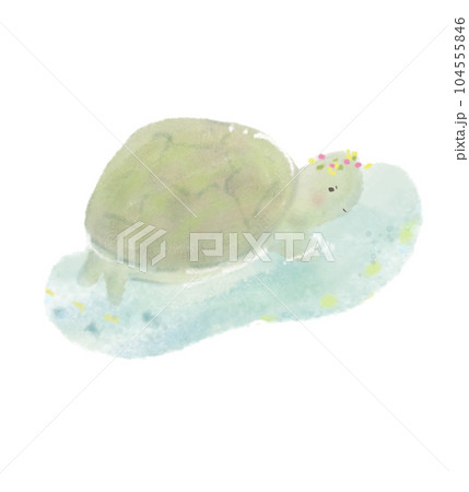 泳いでるかわいい亀のイラスト 104555846