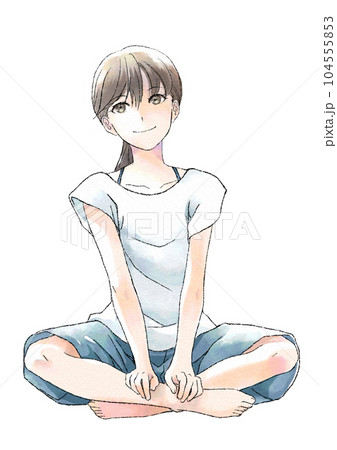 座っている若い女性の水彩風イラスト2 104555853