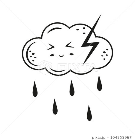 Character thundercloud kawaii in doodle style, black outline, isolated vector Character thundercloud kawaii in doodle style, black outline, isolated vector 104555967