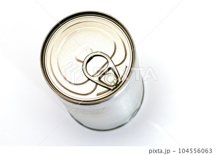Unopened Tin Can with Blank Edge on White Background Unopened Tin Can with Blank Edge on White Background 104556063