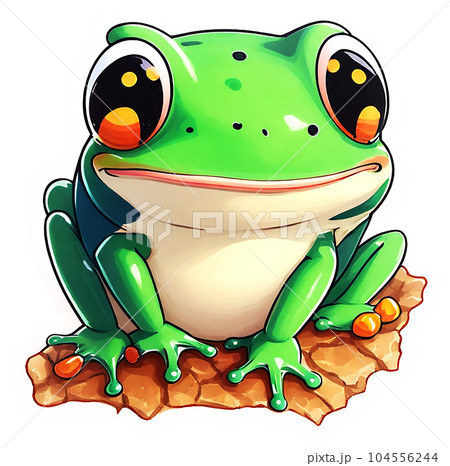A cute green frog sits on a rock. A cute green frog sits on a rock. 104556244