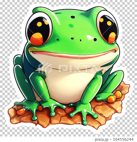 A cute green frog sits on a rock. A cute green frog sits on a rock. 104556244