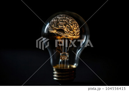 A glowing brain-shaped light bulb is a symbol of intelligence and innovative thinking, making it perfect for business and technology. AI Generative, Think idea concept 104556415