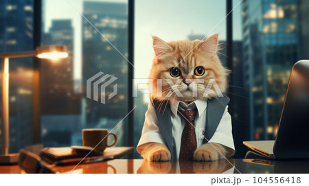 モダンなオフィスの椅子に座る猫社長 104556418