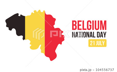Belgium national day vector horizontal banner, greeting card. Belgian flag in shape of Belgium, 21st of July Belgium national day vector horizontal banner, greeting card. Belgian flag in shape of Belgium, 21st of July 104556737
