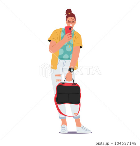 Young Woman Captures A Moment Of Herself Through A Selfie, Embracing The Modern Trend Of Self-expression Young Woman Captures A Moment Of Herself Through A Selfie, Embracing The Modern Trend Of Self-expression 104557148