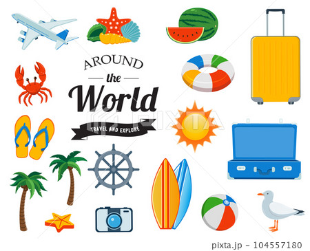 Travel icons in colorful cartoon style. Vector Travel icons in colorful cartoon style. Vector 104557180