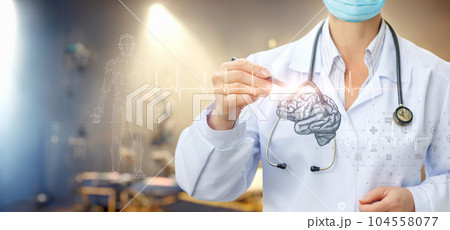 The concept of examining the brain of a patient. The concept of examining the brain of a patient. 104558077