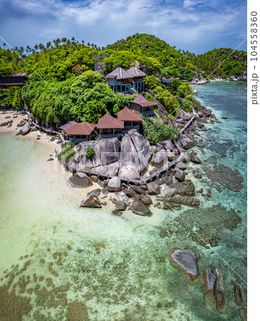 Aerial view of Freedom Beach and Taa Toh Lagoon Beach in koh Tao, Thailand 104558360