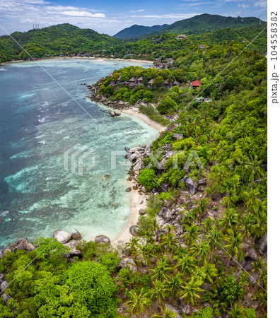 Aerial view of Freedom Beach and Taa Toh Lagoon Beach in koh Tao, Thailand 104558382