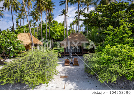 Aerial view of Haad Tien Beach and resort in Shark Bay, koh Tao, Thailand 104558390