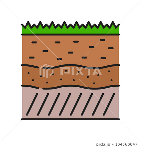 Soil, ground level or section agriculture color line icon. Harvest grow outline vector sign with lawn or plants on soil layers. Farming or agronomy symbol, sapling cultivation thin line pictogram 104560047