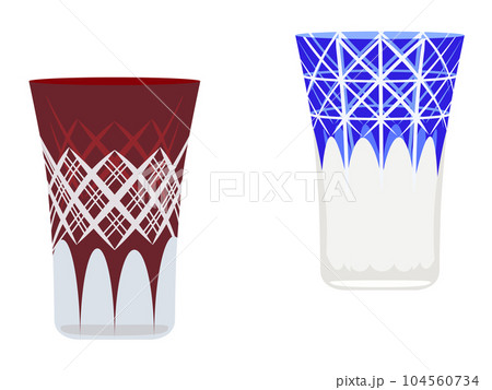 赤と青の江戸切子イラストセット（主線なし） 104560734