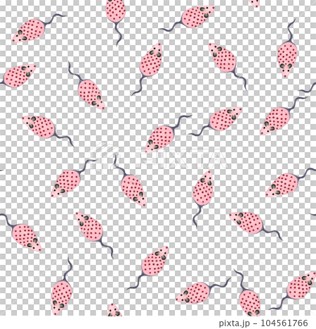The watercolor illustration of pink mice is made by hand. Seamless pattern on a transparent background The watercolor illustration of pink mice is made by hand. Seamless pattern on a transparent background 104561766