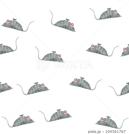 The watercolor illustration of gray mice is made by hand. Seamless pattern on a transparent background 104561767
