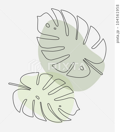 Monstera leaves in a stroke.One line drawing art. Abstract minimal vector illustration 104561958