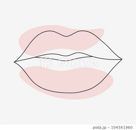 Line drawing of female lips. Beautiful Woman lips logo. Soft colors isolated outline vector illustration. Concept for logo, card, banner, poster, flyer Line drawing of female lips. Beautiful Woman lips logo. Soft colors isolated outline vector illustration. Concept for logo, card, banner, poster, flyer 104561960