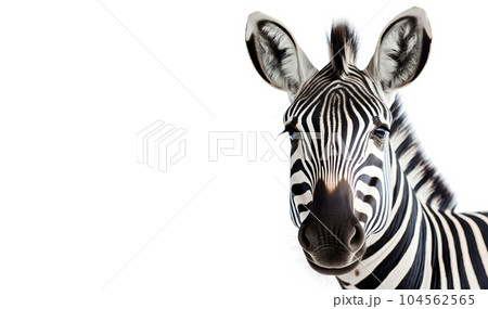 Hartmann's mountain zebra isolated on a white background. Horizontal banner with space for text. 104562565