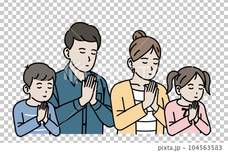 合掌，一家人默默祈禱的插圖 104563583