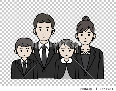 穿著喪服和正式西裝的一家人的插圖 104563584