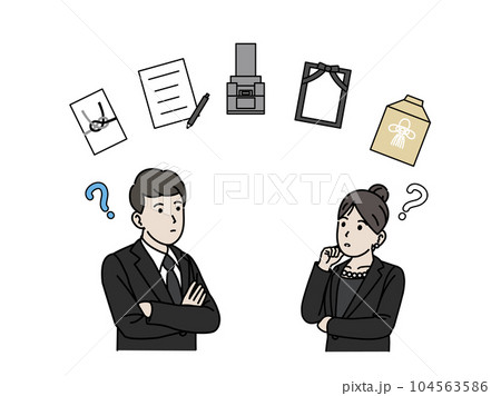 葬儀関係について考える夫婦のイラスト 104563586