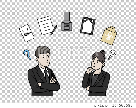 葬儀関係について考える夫婦のイラスト 104563586