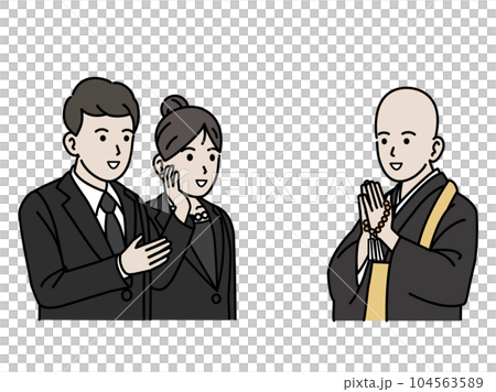 僧侶、お坊さんに葬儀の依頼をする夫婦 僧侶、お坊さんに葬儀の依頼をする夫婦 104563589