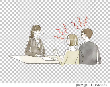 スーツ姿の女性にクレームをつけている男女 104563635