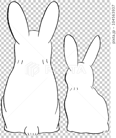 兔子父母和孩子的後視圖簡單寬鬆可愛的黑白插圖 104563937