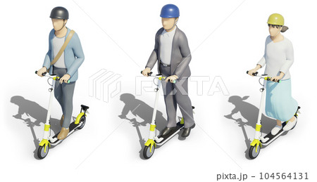 電動キックボードに乗って車道を走行する人々（アルファシャドウ付レイアウト素材） 104564131
