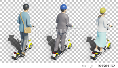 People riding electric kickboards on the road (layout material with alpha shadow) 104564132