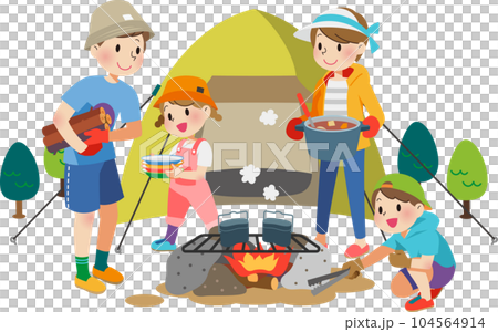 family cooking at camp family cooking at camp 104564914