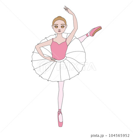 シンプルなダンサーのイラスト_イタリアンフェッテを練習するバレリーナ_主線あり 104565952