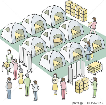 防災用のテントがある災害時の避難所 防災用のテントがある災害時の避難所 104567047