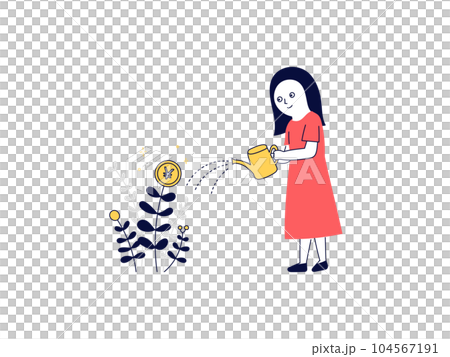 一位女性個人投資者,她種植了搖錢樹並增加了自己的資產 一位女性個人投資者,她種植了搖錢樹並增加了自己的資產 104567191