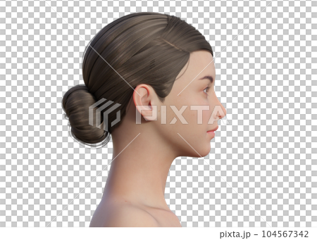 目を開けた右向きの3dモデル女性の横顔アップのイラスト素材