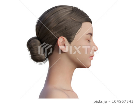 目を閉じた右向きの3dモデル女性の横顔アップ 目を閉じた右向きの3dモデル女性の横顔アップ 104567343