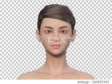 3d 模型女性臉部正面特寫睜著眼睛 104567347