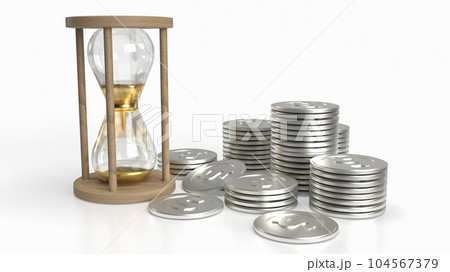 The sand clock and coins  for business concept 3d rendering 104567379