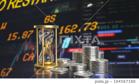 The sand clock and coins  for business concept 3d rendering 104567380